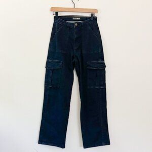 fashion nova // dark wash cargo wide leg jeans